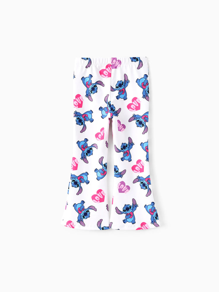 Disney Stitch Toddler/Kids Girl Stitch 2pcs Tie Front Longsleeves Top and Pattern Flared Pant Set Pink