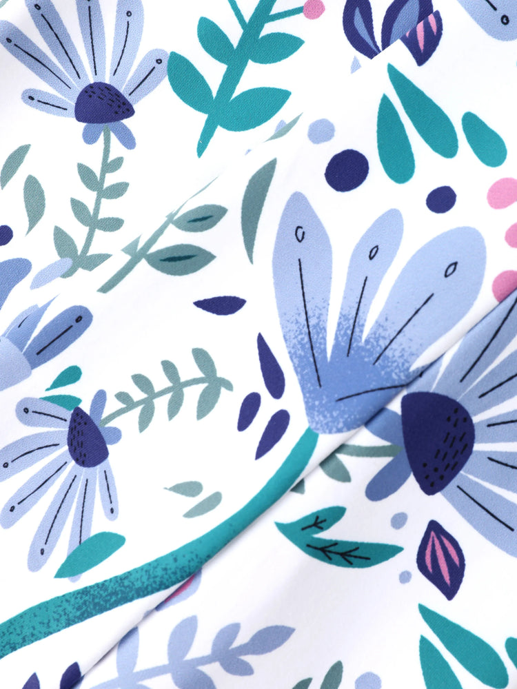 Ensemble 2 pièces Disney La Reine des Neiges pour fille, haut à manches longues et pantalon évasé à imprimé floral, en coton, à ourlet chic, Elsa, bleu