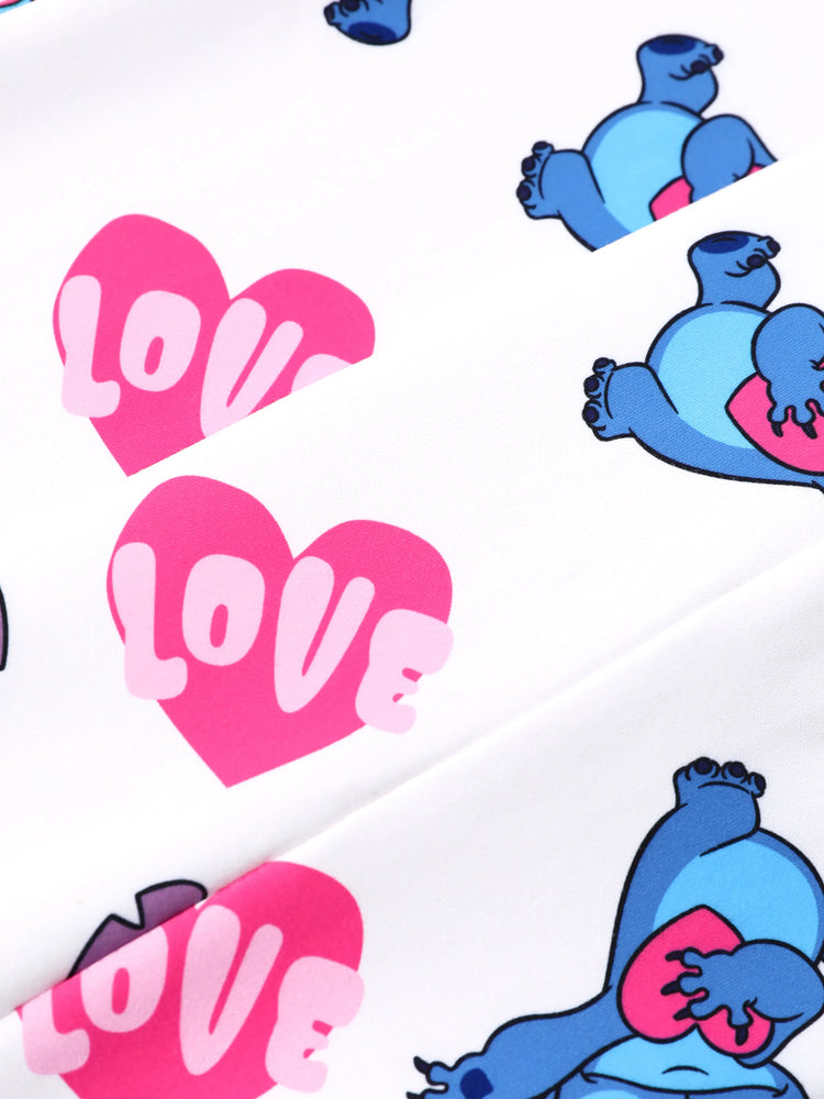 Disney Stitch Toddler/Kids Girl Stitch 2pcs Tie Front Longsleeves Top and Pattern Flared Pant Set Pink