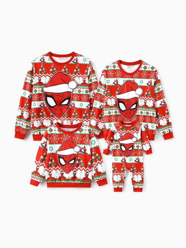 Marvel Christmas Family Matching Spider-Man Christmas Tree Sweatshirt/Romper Red