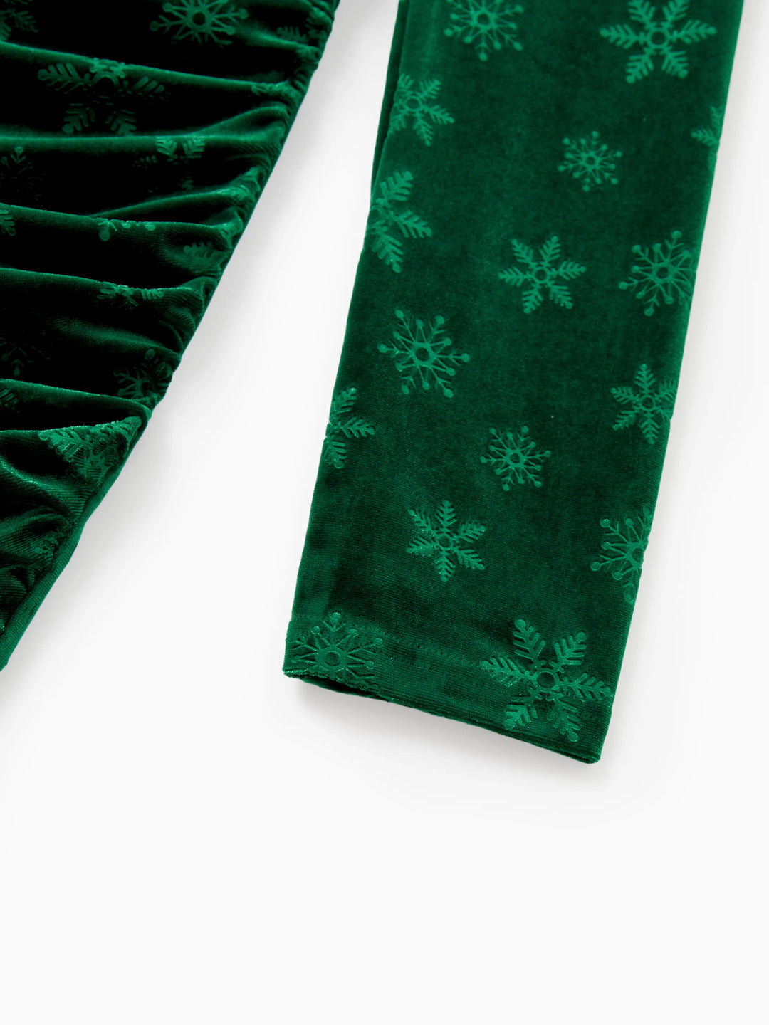 Vestido ajustado de terciopelo de manga larga con estampado de copos de nieve para mamá y yo, color verde oscuro