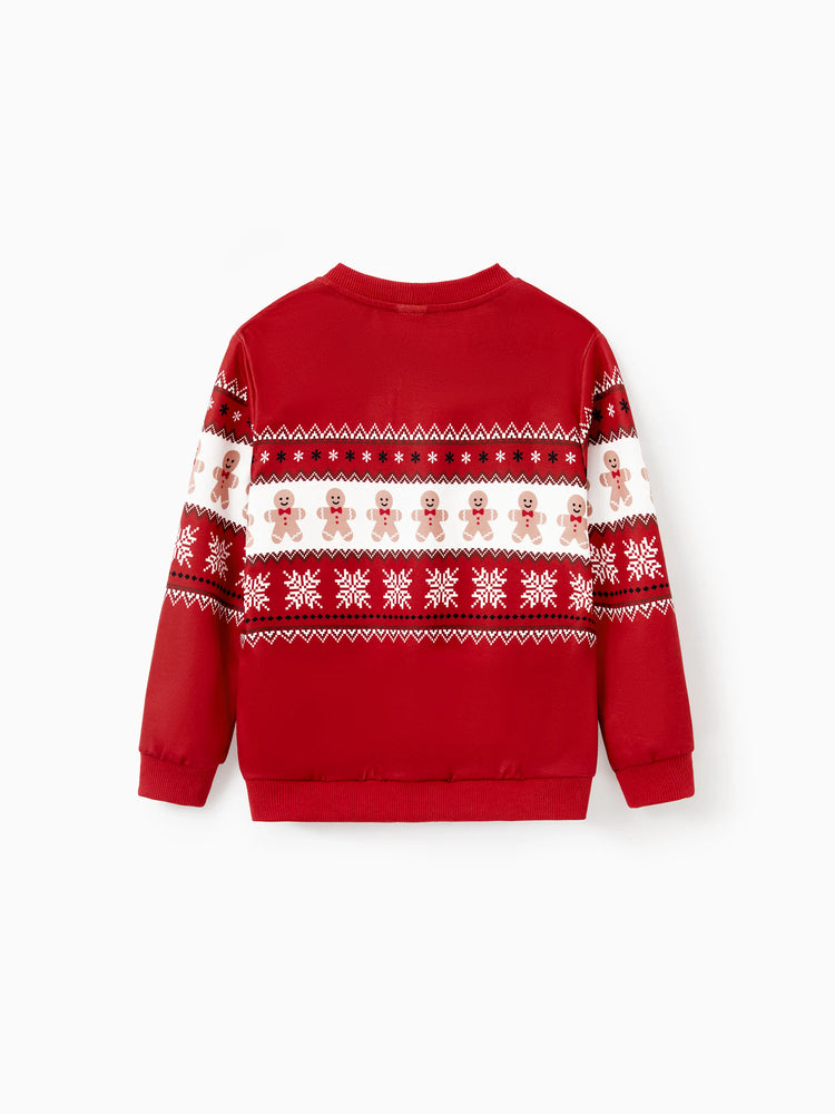 Christmas Family Matching Gingerbread Man Print Coat Long Sleeve Casual knitted Cardigan Red