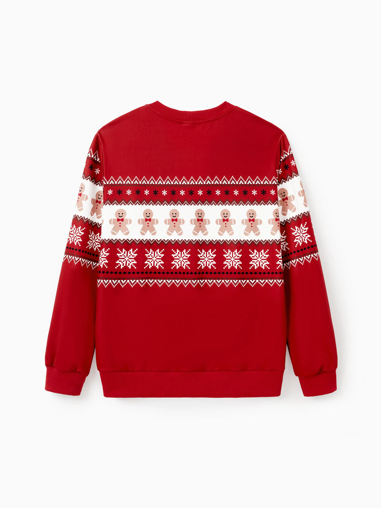 Christmas Family Matching Gingerbread Man Print Coat Long Sleeve Casual knitted Cardigan Red