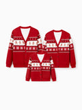 Christmas Family Matching Gingerbread Man Print Coat Long Sleeve Casual knitted Cardigan Red