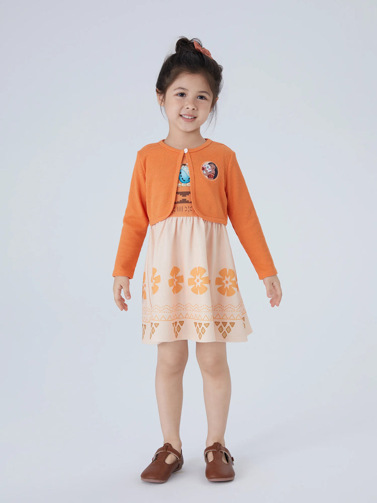 Ensemble 2 pièces princesse Disney Moana pour petite fille, cardigan à manches longues et robe orange