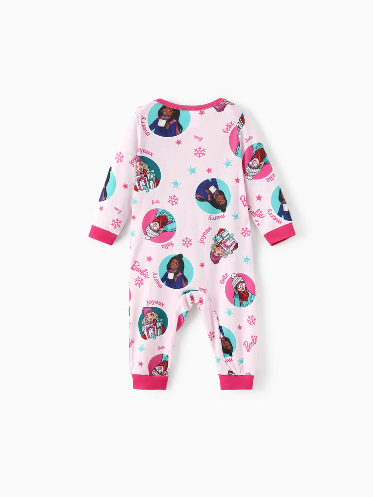 Ensemble pyjama de Noël assorti pour toute la famille avec motif flocon de neige et chaussettes de Noël roses