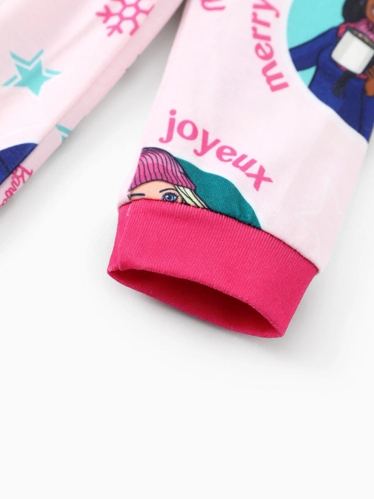 Ensemble pyjama de Noël assorti pour toute la famille avec motif flocon de neige et chaussettes de Noël roses