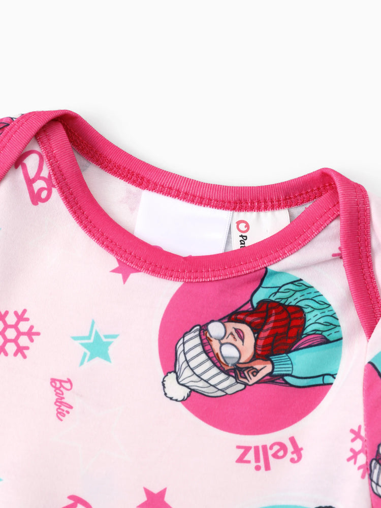 Ensemble pyjama de Noël assorti pour toute la famille avec motif flocon de neige et chaussettes de Noël roses