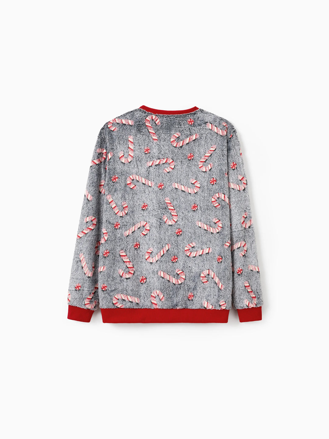 Weihnachten Familie Passende Langarm Fleece Tops Leuchten Im Dunkeln Zuckerstangen Druck mit kariertem Weihnachtsbaum Muster Sweatshirt Weiß/Grau