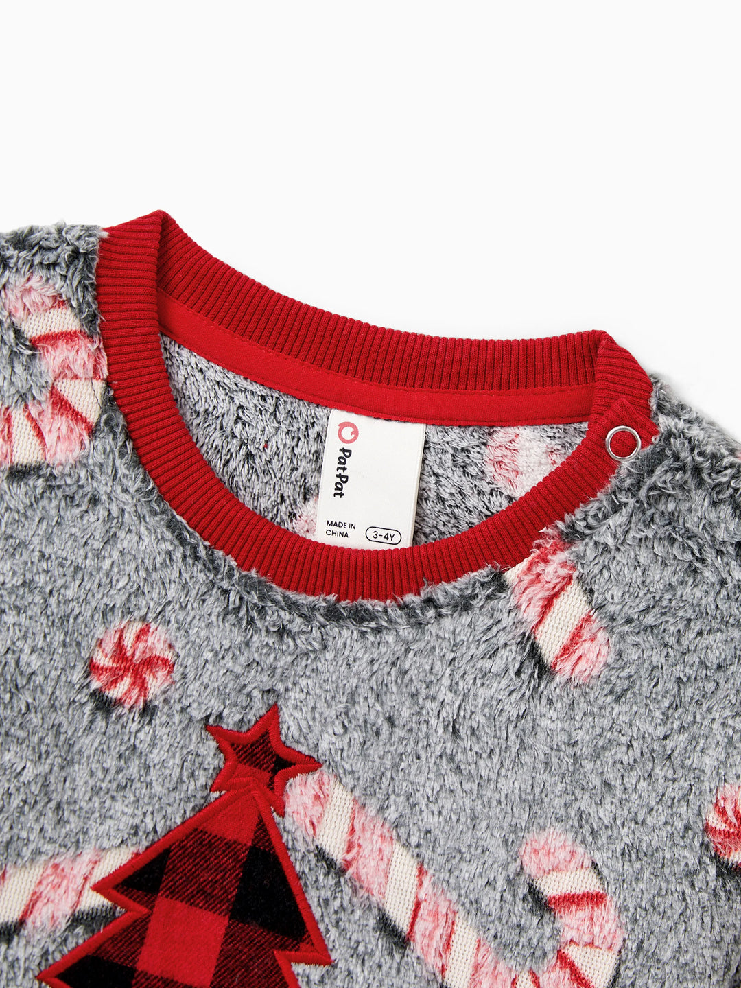 Weihnachten Familie Passende Langarm Fleece Tops Leuchten Im Dunkeln Zuckerstangen Druck mit kariertem Weihnachtsbaum Muster Sweatshirt Weiß/Grau