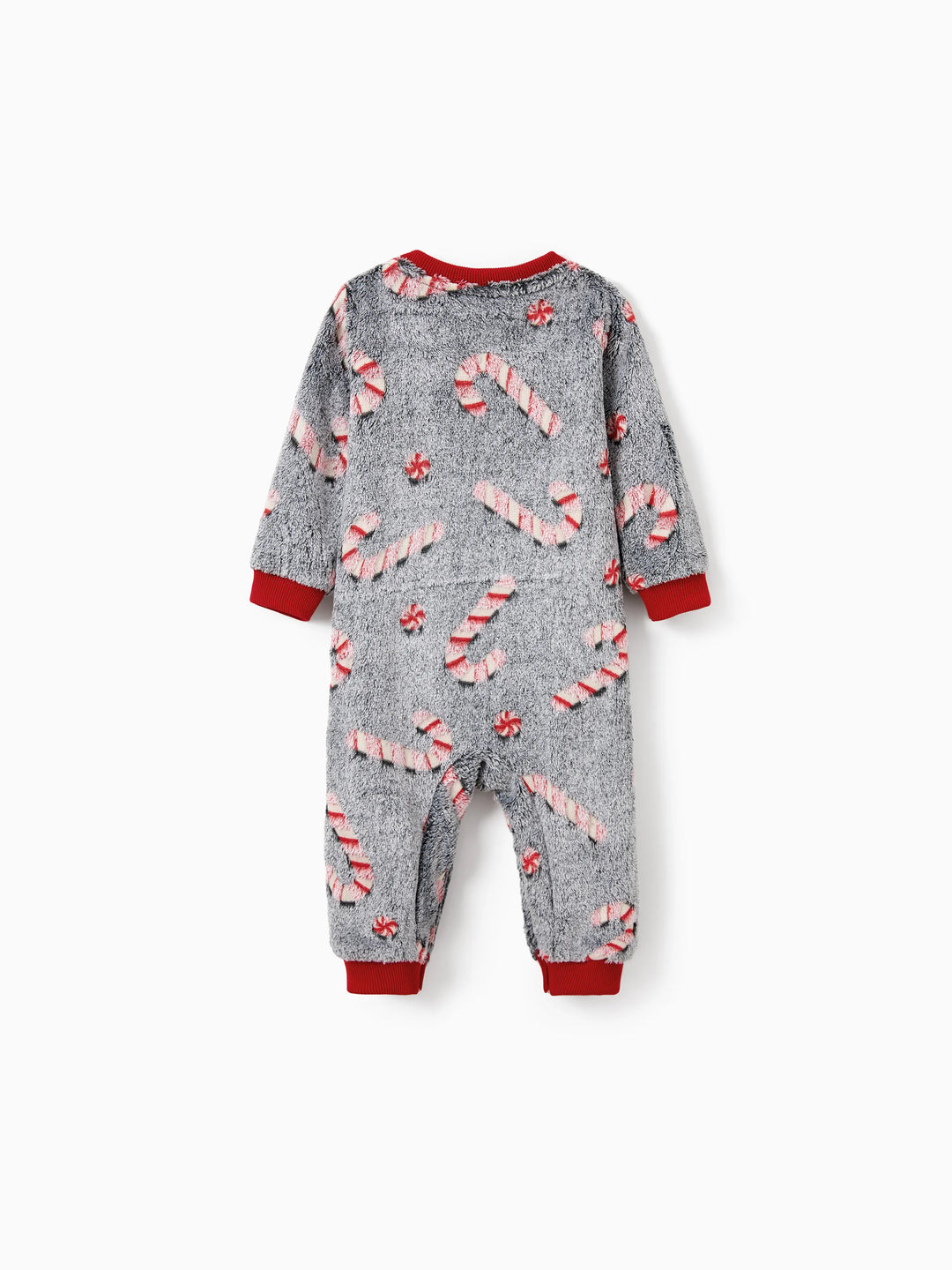 Weihnachten Familie Passende Langarm Fleece Tops Leuchten Im Dunkeln Zuckerstangen Druck mit kariertem Weihnachtsbaum Muster Sweatshirt Weiß/Grau