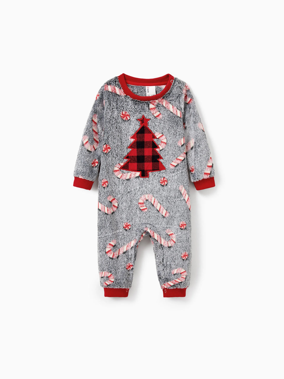 Weihnachten Familie Passende Langarm Fleece Tops Leuchten Im Dunkeln Zuckerstangen Druck mit kariertem Weihnachtsbaum Muster Sweatshirt Weiß/Grau