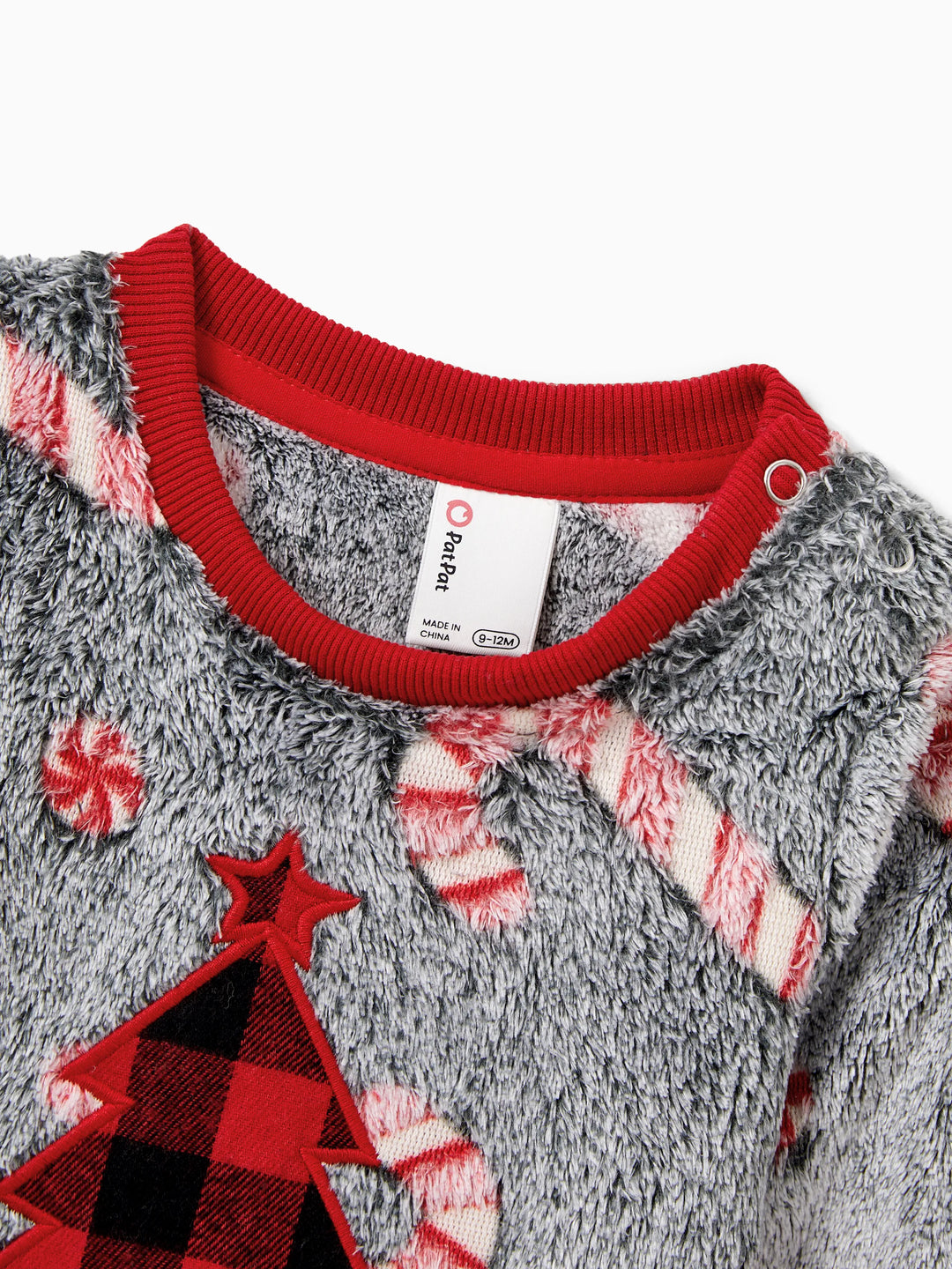 Weihnachten Familie Passende Langarm Fleece Tops Leuchten Im Dunkeln Zuckerstangen Druck mit kariertem Weihnachtsbaum Muster Sweatshirt Weiß/Grau