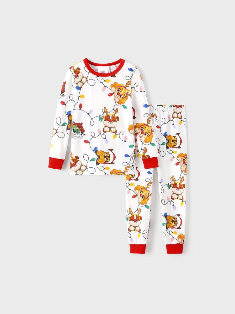 Ensemble pyjama de Noël Pat'Patrouille en coton bio, coupe ajustée, avec chaussettes de Noël, blanc