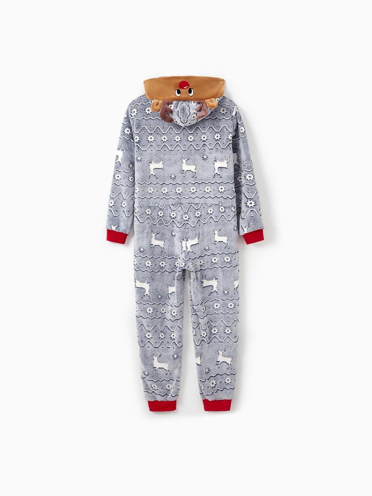 Pyjama de Noël assorti pour toute la famille, imprimé renne, phosphorescent, avec chaussettes de Noël, blanc/gris