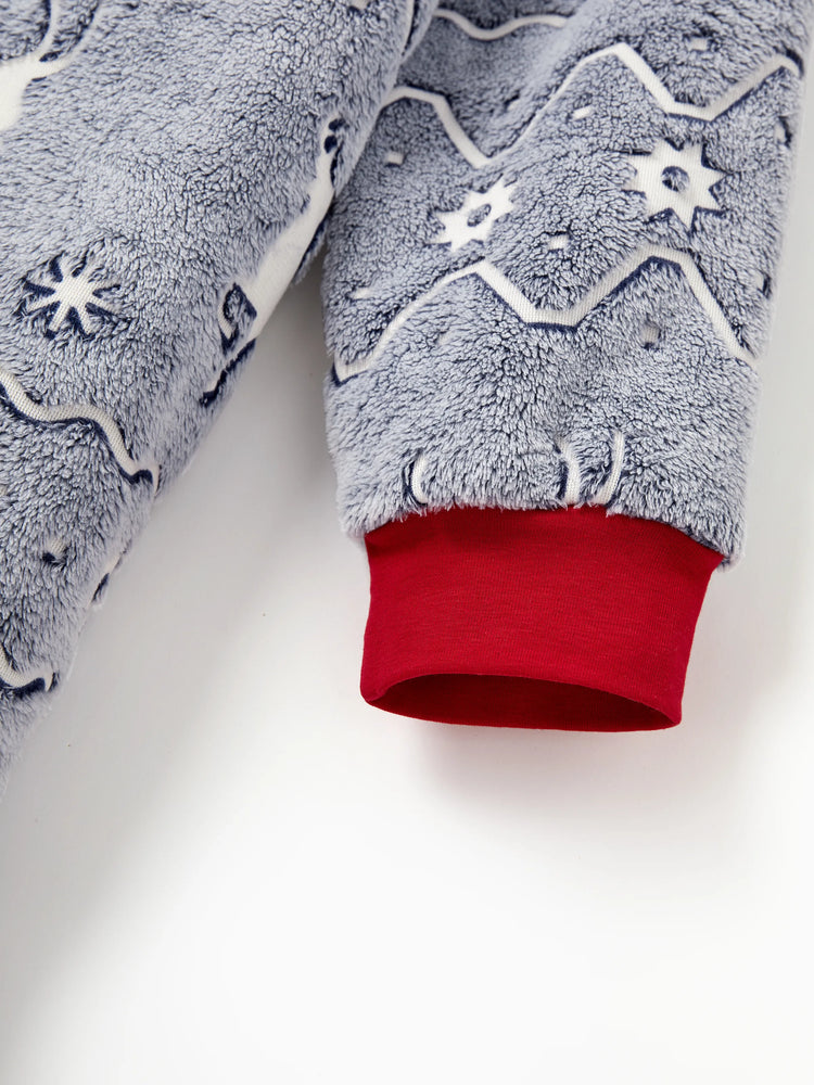 Pyjama de Noël assorti pour toute la famille, imprimé renne, phosphorescent, avec chaussettes de Noël, blanc/gris