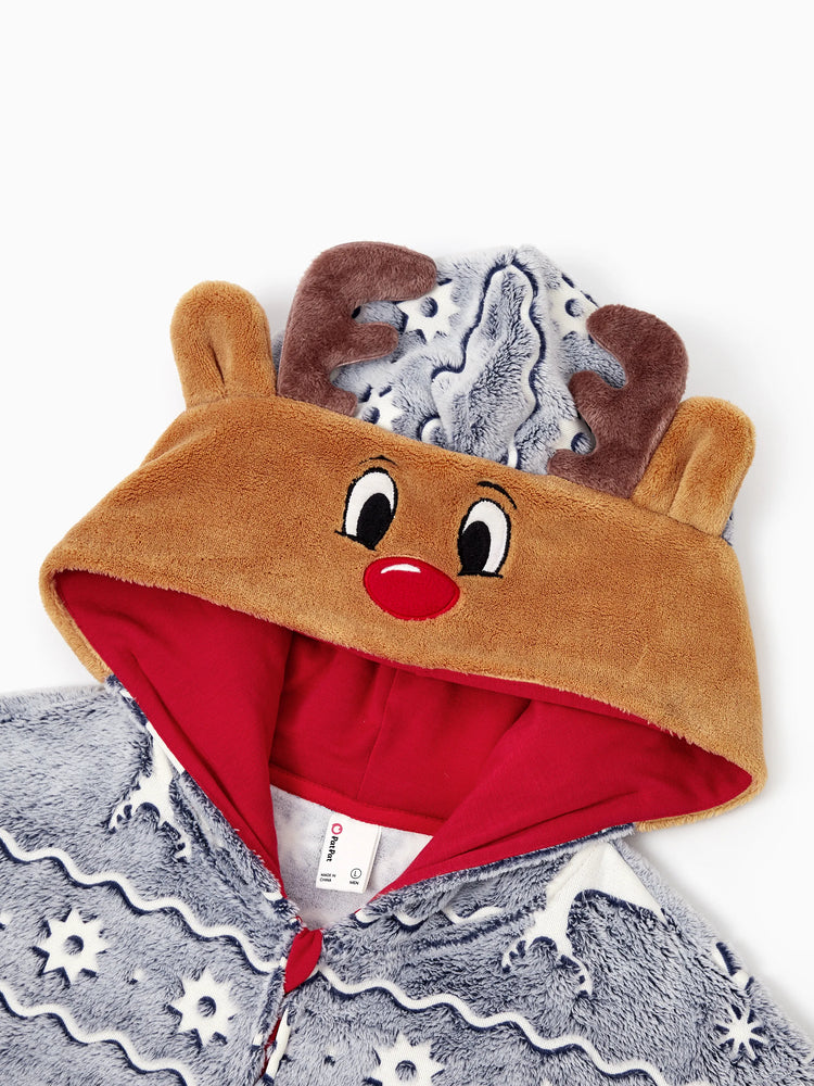 Pyjama de Noël assorti pour toute la famille, imprimé renne, phosphorescent, avec chaussettes de Noël, blanc/gris