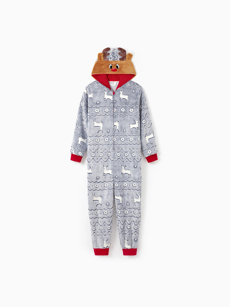 Pyjama de Noël assorti pour toute la famille, imprimé renne, phosphorescent, avec chaussettes de Noël, blanc/gris