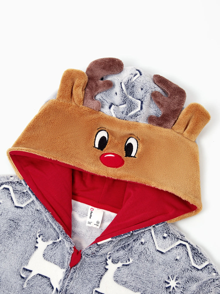 Pyjama de Noël assorti pour toute la famille, imprimé renne, phosphorescent, avec chaussettes de Noël, blanc/gris