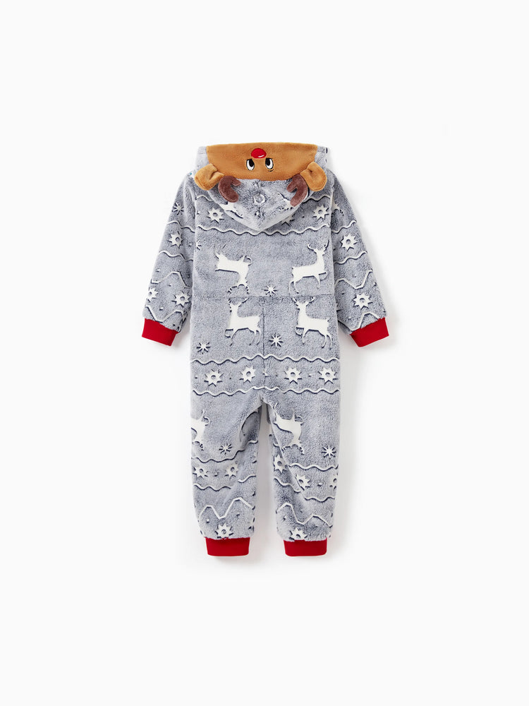 Pyjama de Noël assorti pour toute la famille, imprimé renne, phosphorescent, avec chaussettes de Noël, blanc/gris