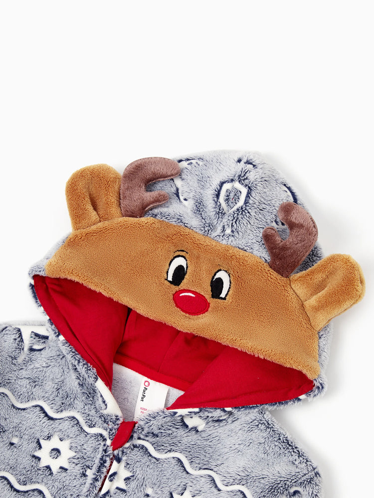 Pyjama de Noël assorti pour toute la famille, imprimé renne, phosphorescent, avec chaussettes de Noël, blanc/gris