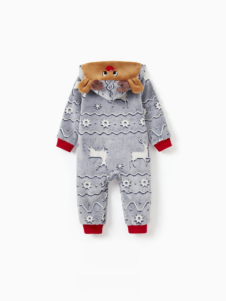 Pyjama de Noël assorti pour toute la famille, imprimé renne, phosphorescent, avec chaussettes de Noël, blanc/gris