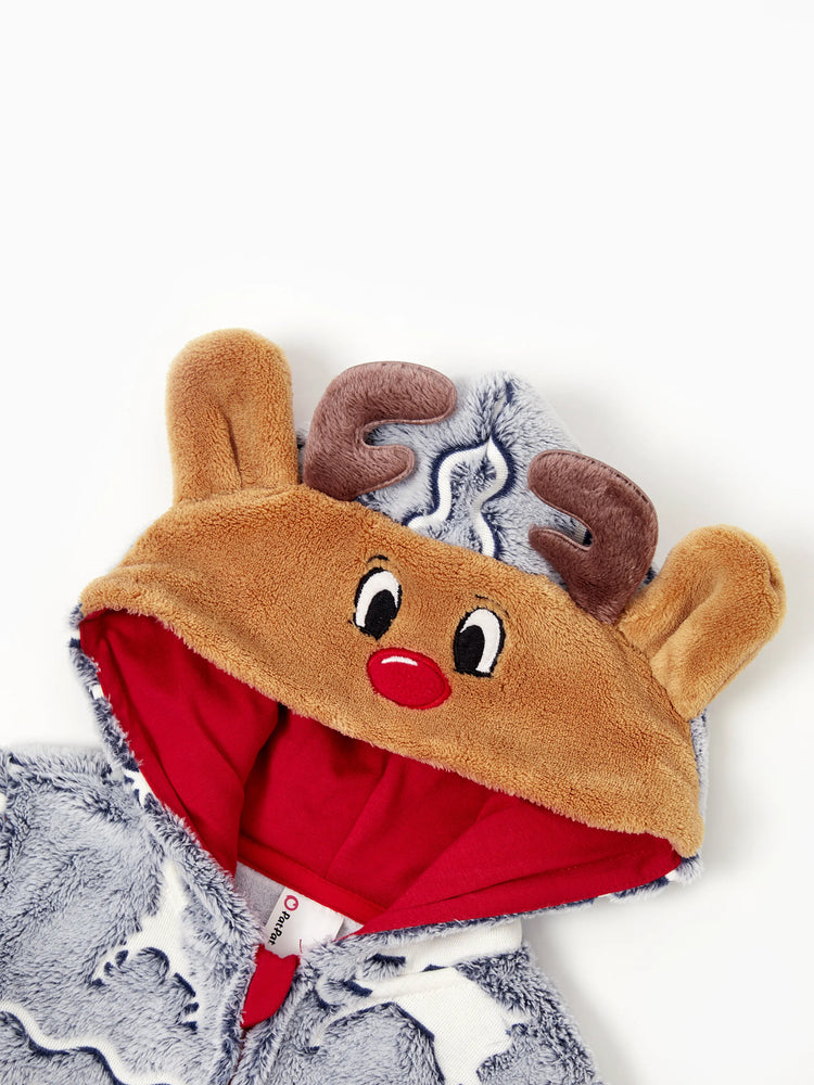 Pyjama de Noël assorti pour toute la famille, imprimé renne, phosphorescent, avec chaussettes de Noël, blanc/gris