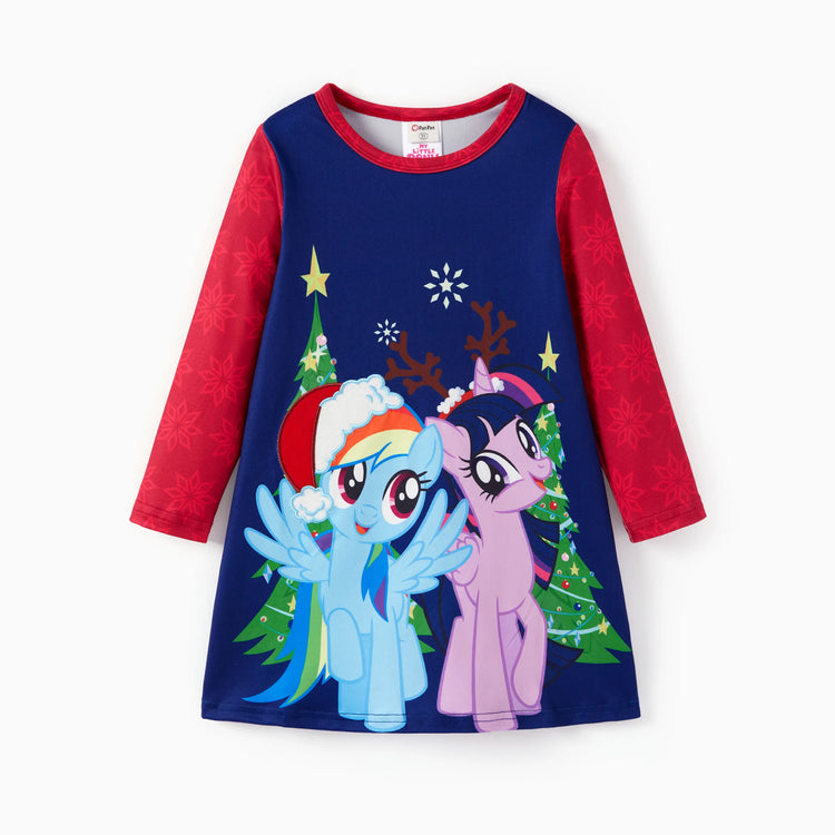My Little Pony Kleinkind Mädchen Regenbogen Dash/Twilight Sparkle Weihnachten Grafik Polyester Spandex Stoff Kleid  tiefblau