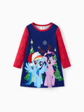 My Little Pony Kleinkind Mädchen Regenbogen Dash/Twilight Sparkle Weihnachten Grafik Polyester Spandex Stoff Kleid  tiefblau