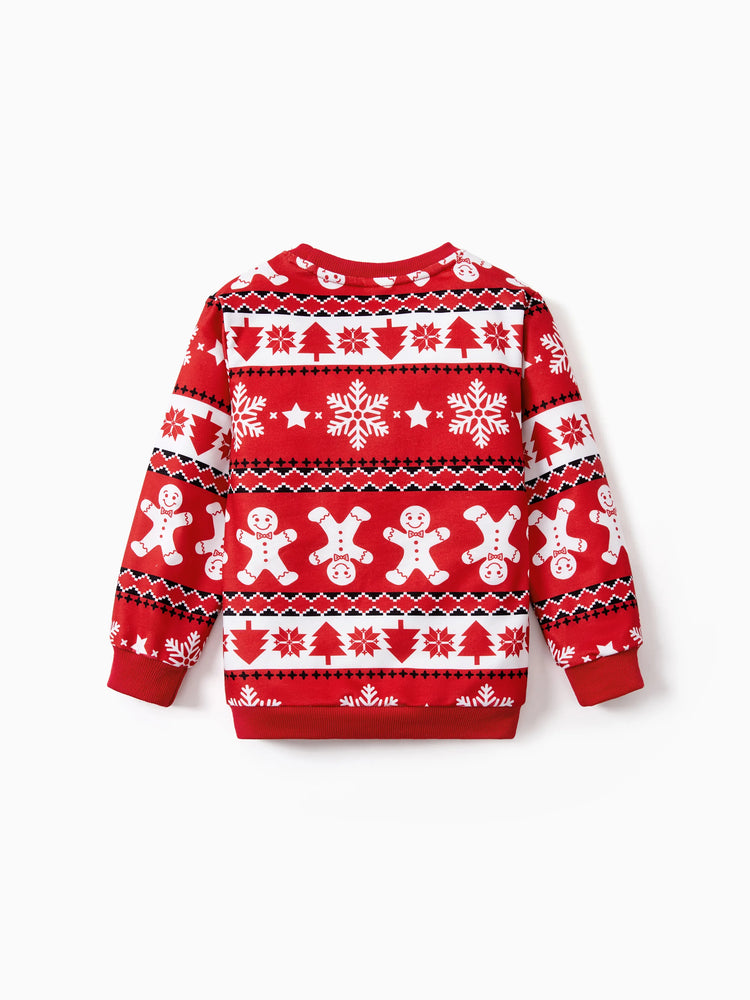 Weihnachten Passende Familie Tops Lebkuchen Mann Print Casual Langarm Sweatshirt rot