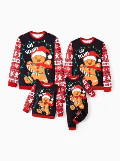 Sweat-shirt décontracté à manches longues et imprimé bonhomme en pain d'épices pour toute la famille, rouge