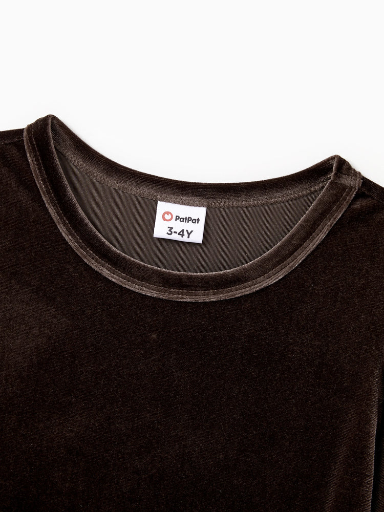 Velvet & Plaid Matching Family Outfits Dad/Son Shirts & Mom/Daughter Velvet Dresses Sets Dark Brown