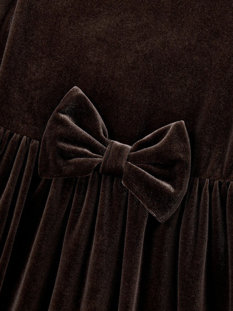 Velvet & Plaid Matching Family Outfits Dad/Son Shirts & Mom/Daughter Velvet Dresses Sets Dark Brown