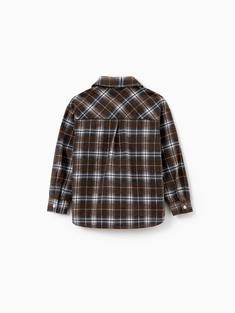 Velvet & Plaid Matching Family Outfits Dad/Son Shirts & Mom/Daughter Velvet Dresses Sets Dark Brown