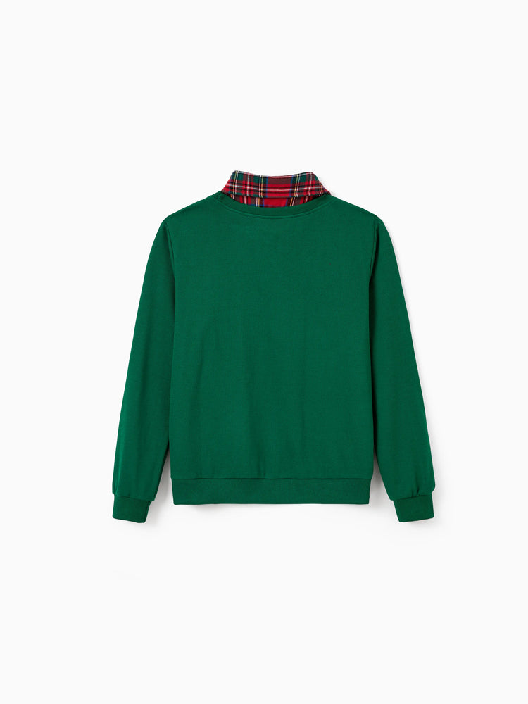 Tenues familiales assorties pour sapin de Noël Sweat-shirts à col à carreaux verts ou ensemble haut imprimé sapin de Noël et jupe en tulle vert foncé