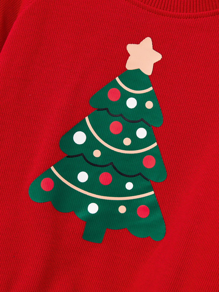 Tenues familiales assorties pour sapin de Noël Sweat-shirts à col à carreaux verts ou ensemble haut imprimé sapin de Noël et jupe en tulle vert foncé
