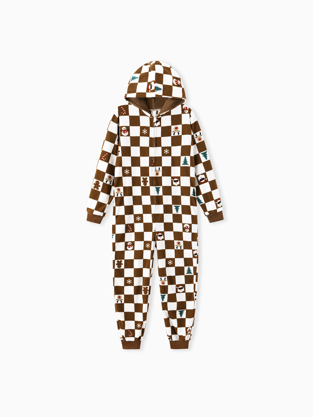 Christmas Onesies Matching Family Fleece Hoodie Pajamas Set Gingerbread Christmas-theme Plaid Print PJS with Christmas Socks Color block