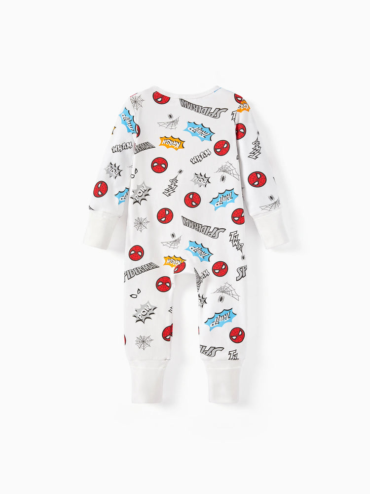 Combinaison manches longues en coton bio pour bébé garçon Marvel Spider-Man, motif enfantin, blanche