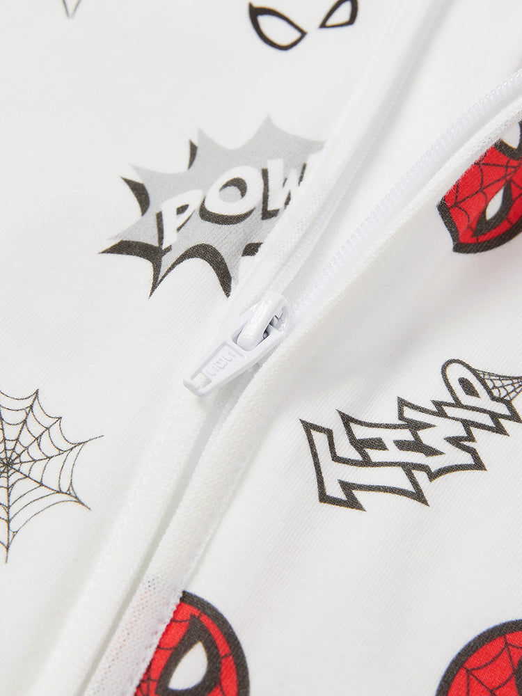 Combinaison manches longues en coton bio pour bébé garçon Marvel Spider-Man, motif enfantin, blanche