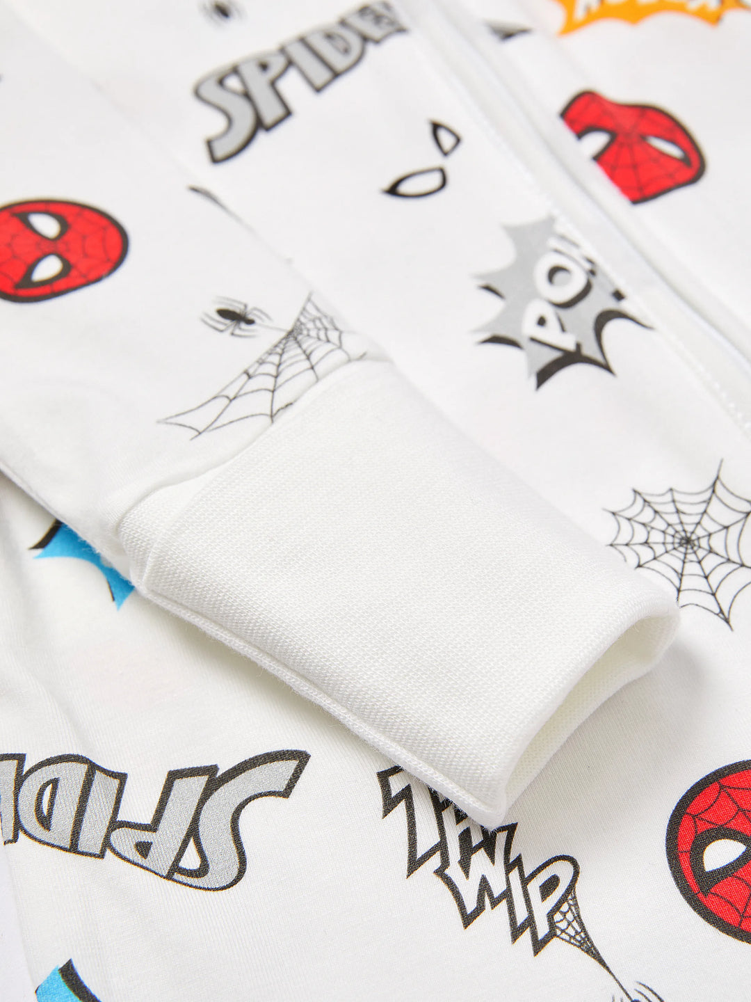 Mono infantil de algodón orgánico de manga larga con estampado de Spider-Man de Marvel para bebé niño, color blanco