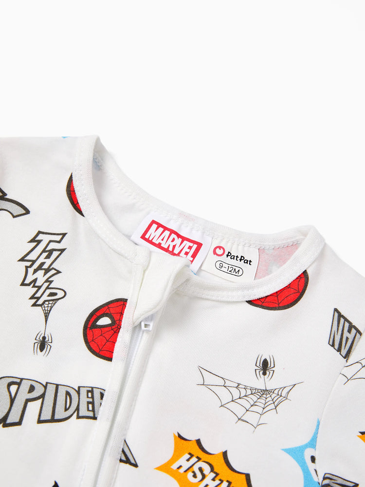 Combinaison manches longues en coton bio pour bébé garçon Marvel Spider-Man, motif enfantin, blanche