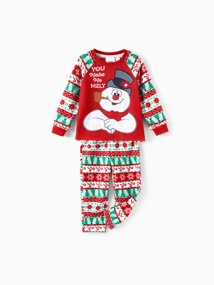 Ensemble pyjama de Noël assorti en polaire à motif Fair Isle Frosty le bonhomme de neige, rouge