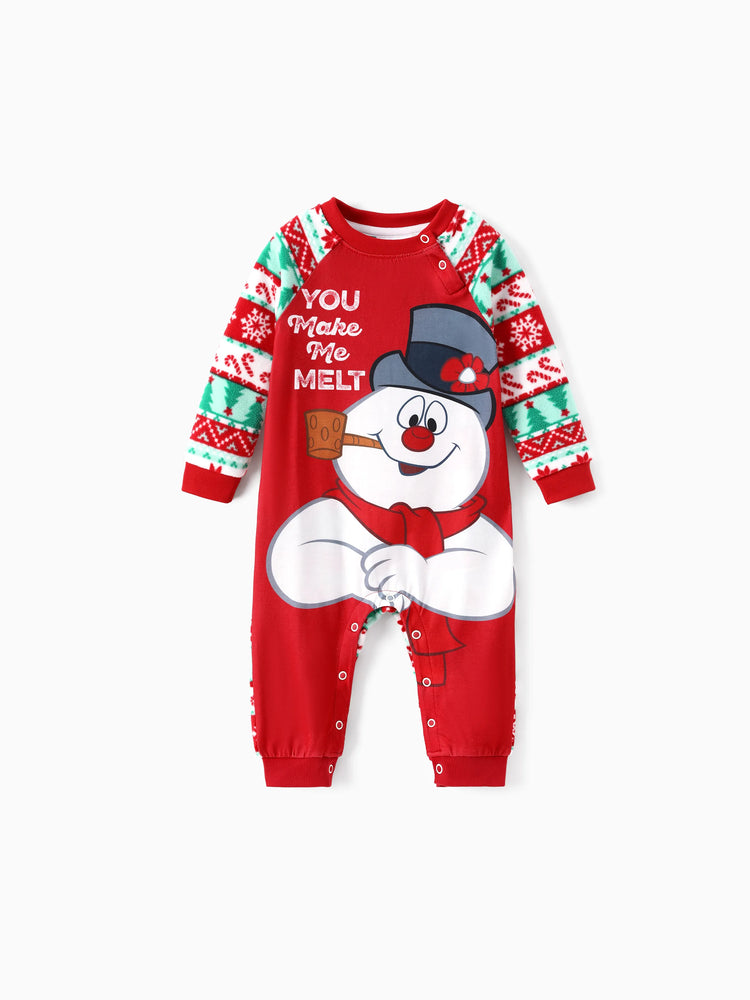 Ensemble pyjama de Noël assorti en polaire à motif Fair Isle Frosty le bonhomme de neige, rouge