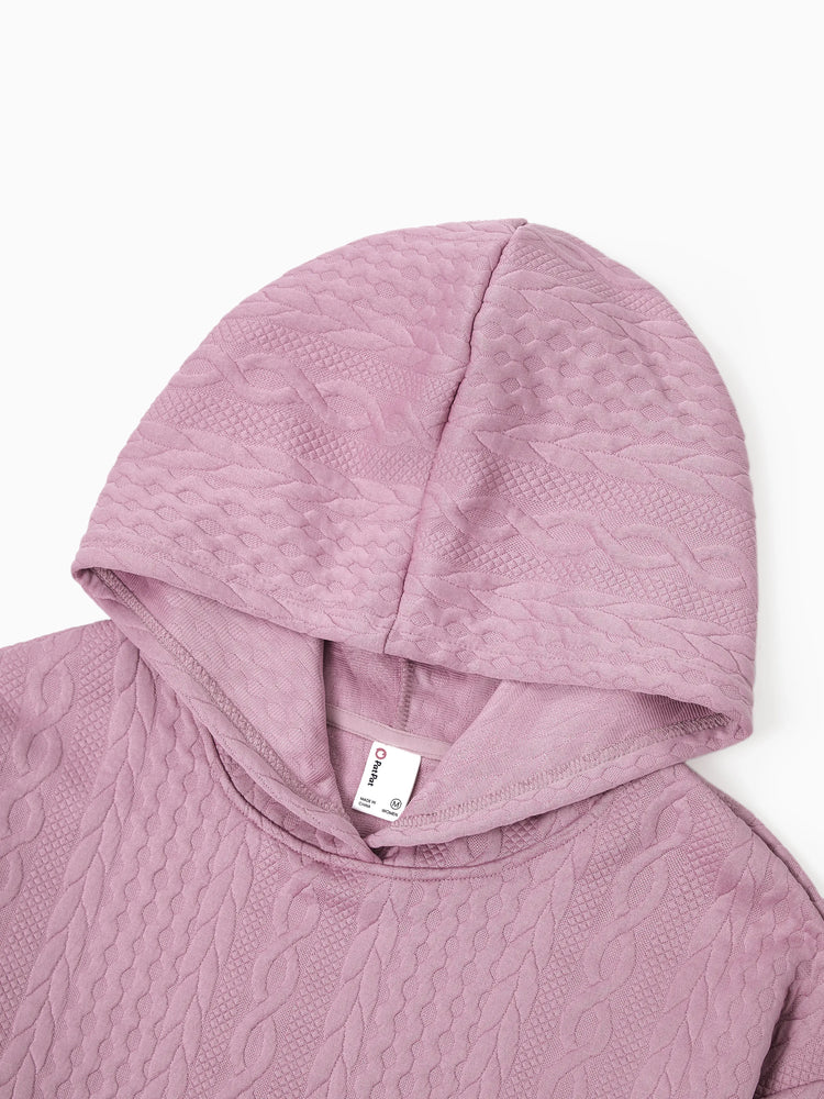 Tenues familiales assorties Ensemble sweat-shirt à capuche et jupe texturés en tricot rose pour maman et moi Rose