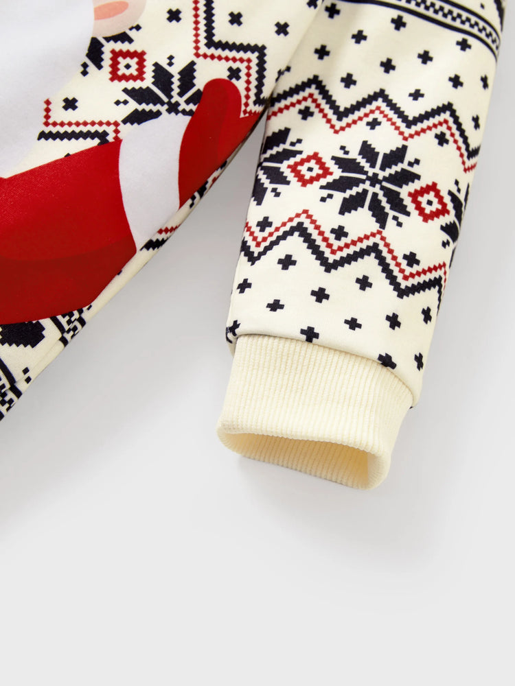 Sweat-shirt à manches longues imprimé Père Noël pour toute la famille, style décontracté, abricot