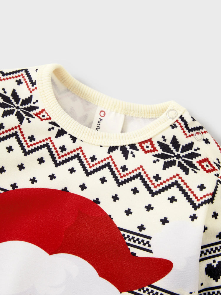 Sweat-shirt à manches longues imprimé Père Noël pour toute la famille, style décontracté, abricot