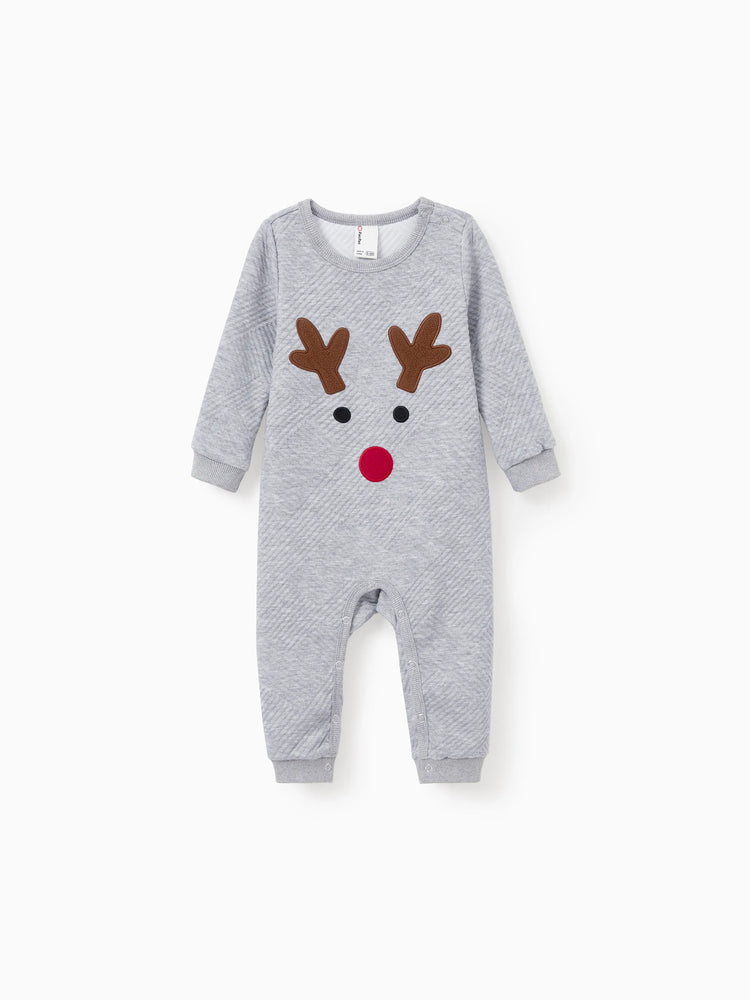 Weihnachten Passendes Familien-Langarm-Top Niedliches Rentier-Sweatshirt mit besticktem Design grau