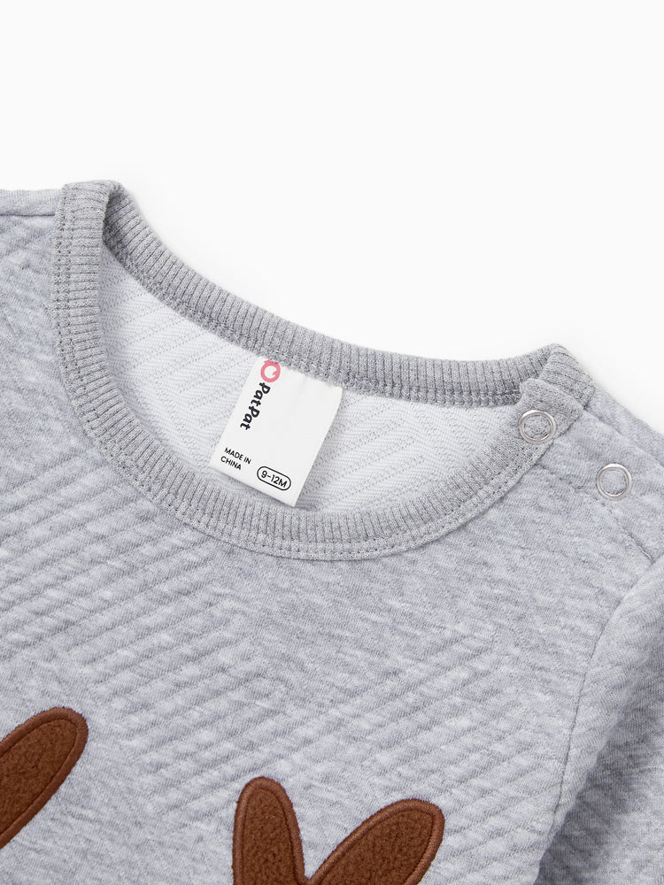 Weihnachten Passendes Familien-Langarm-Top Niedliches Rentier-Sweatshirt mit besticktem Design grau