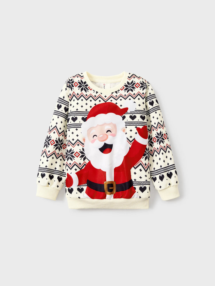 Sweat-shirt à manches longues imprimé Père Noël pour toute la famille, style décontracté, abricot