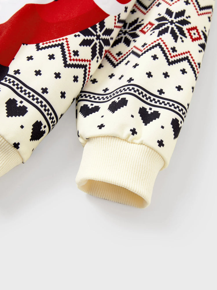 Sweat-shirt à manches longues imprimé Père Noël pour toute la famille, style décontracté, abricot